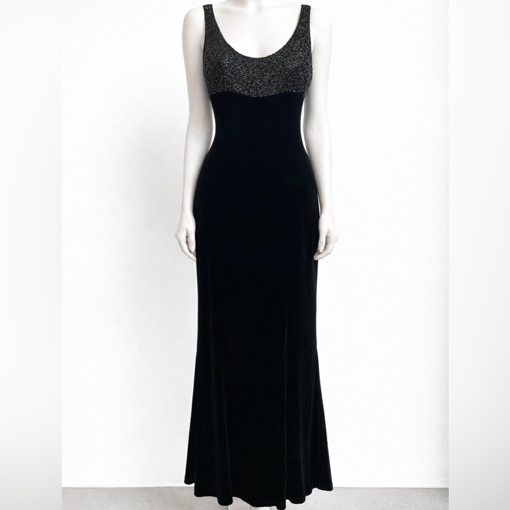 Carmen Marc Valvo Beaded Velvet Gown